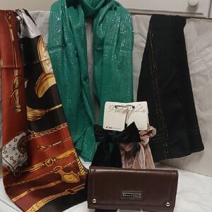 CHAUDRY KC, NWT GREEN/SILVER Scarf,  Black/Gold EUC Scarf Western Scarf NWT, NIP